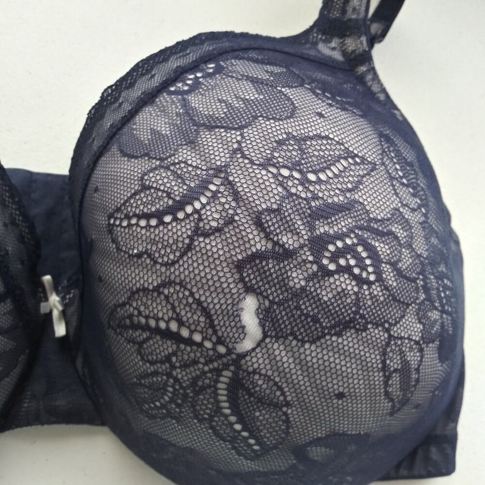Cacique Full Coverage Lightly Lined Bra Women  Navy Blue Lace Size 40 DDD - Picture 4 of 10